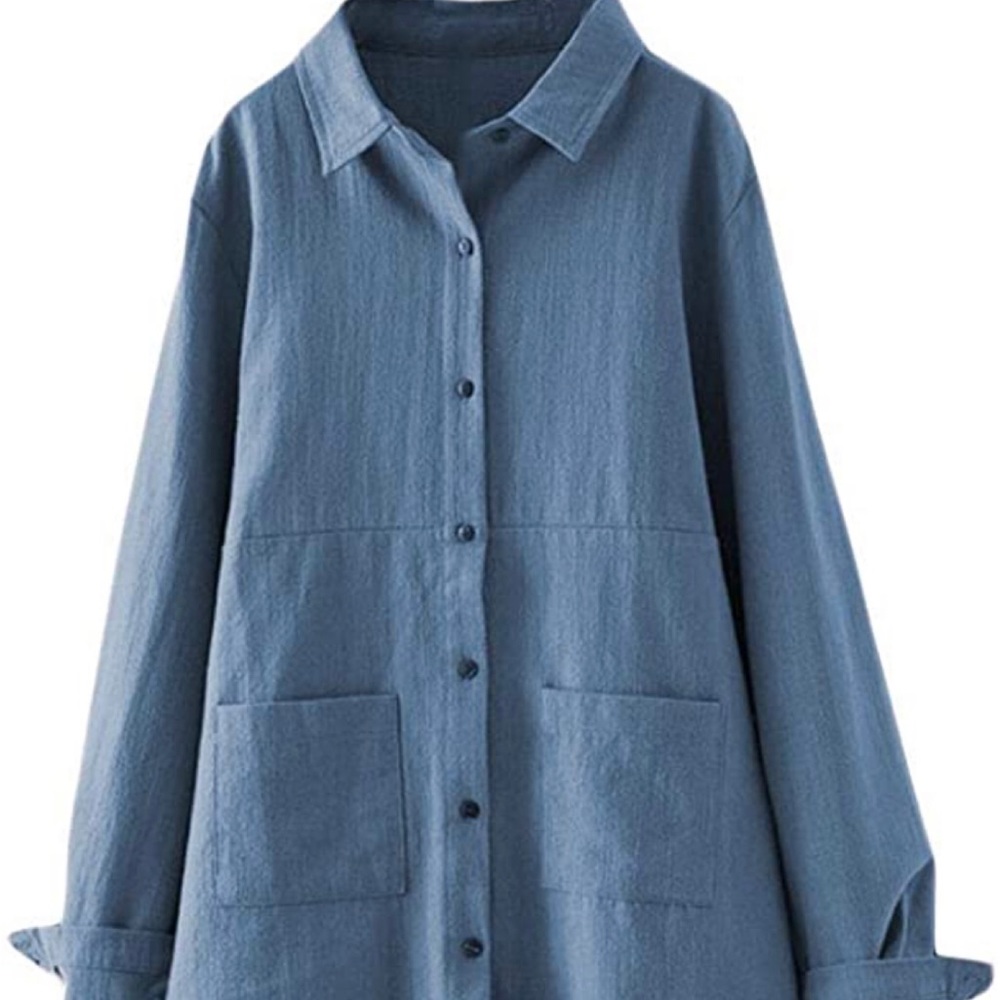 Linen Chore Shirt Button Down Long Tunic Top